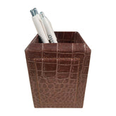 Brown Crocodile Embossed Leather Pencil Cup